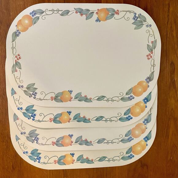 Vintage 4 NEW Corelle Abundance Vinyl Placemat Corning Fruit Vine Reversible - Picture 1 of 2